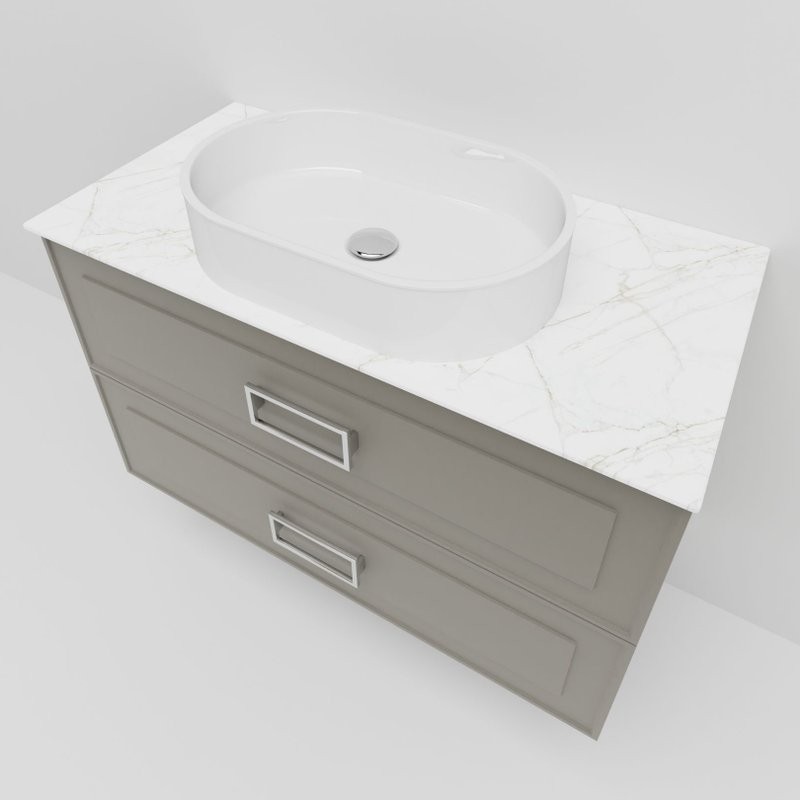 Тумба под раковину со столешницей La Fenice Cubo Twin 90 подвесная, cappuccino , бежевая матовая, столешница белый мрамор, ручки белые