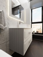 Тумба под раковину со столешницей La Fenice Cubo Twin 90 подвесная, cappuccino , бежевая матовая, столешница белый мрамор, ручки белые