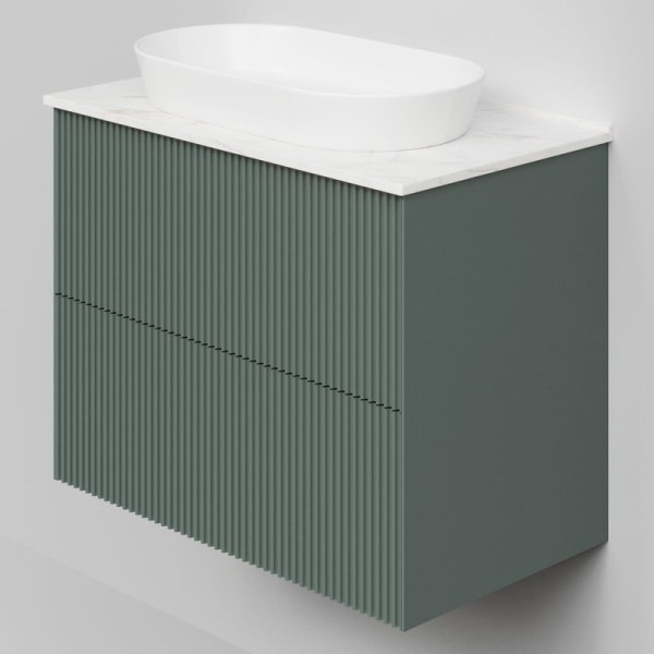 Тумба под раковину со столешницей La Fenice Terra Twin 80 подвесная, grigio, серо-зеленая матовая, столешница белый мрамор