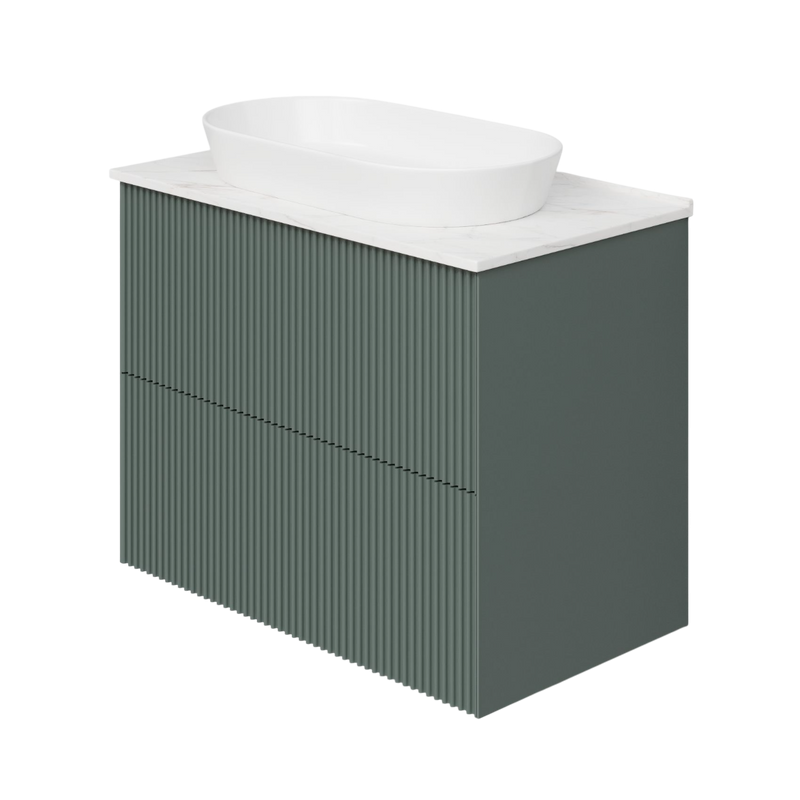 Тумба под раковину со столешницей La Fenice Terra Twin 80 подвесная, grigio, серо-зеленая матовая, столешница белый мрамор