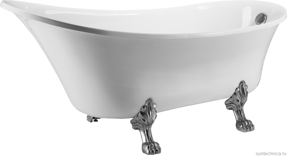 Акриловая ванна Grossman Retro GR-1002 160x70 см, отдельностоящая, белая, овальная, с каркасом, со сливом-переливом