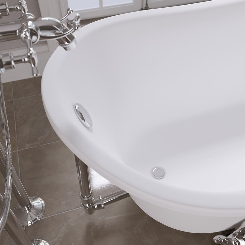 Акриловая ванна Grossman Retro GR-1002 160x70 см, отдельностоящая, белая, овальная, с каркасом, со сливом-переливом