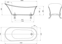 Акриловая ванна Grossman Retro GR-1002 160x70 см, отдельностоящая, белая, овальная, с каркасом, со сливом-переливом