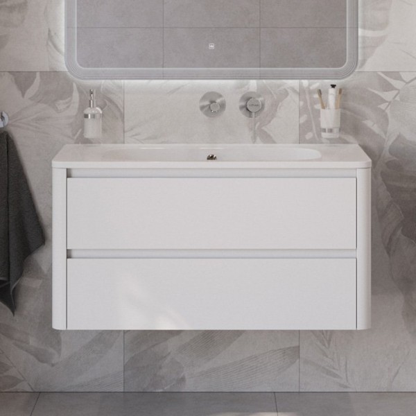 Тумба с раковиной Cezares Relax 100 подвесная, 2 ящика, bianco lucido