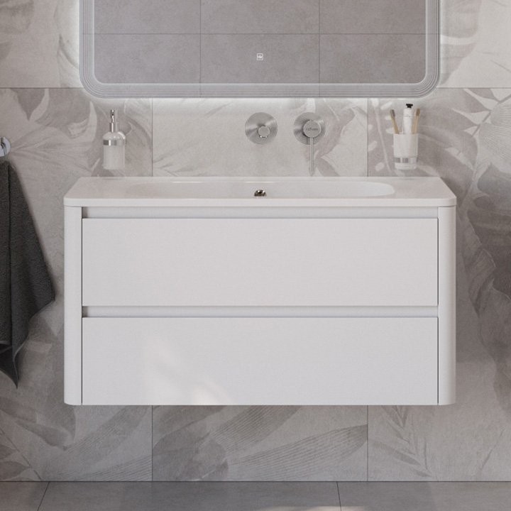 Тумба с раковиной Cezares Relax 100 подвесная, 2 ящика, bianco lucido