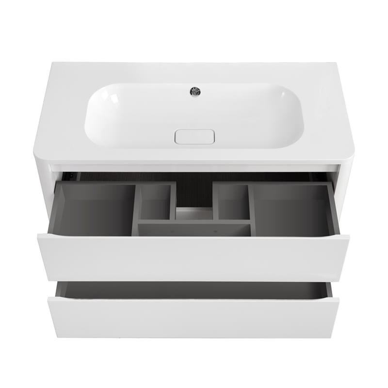 Тумба с раковиной Cezares Relax 100 подвесная, 2 ящика, bianco lucido