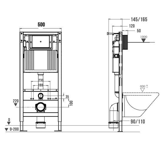 Инсталляция для унитаза Wonzon & Woghand WW-TI739A крепление к полу и стене