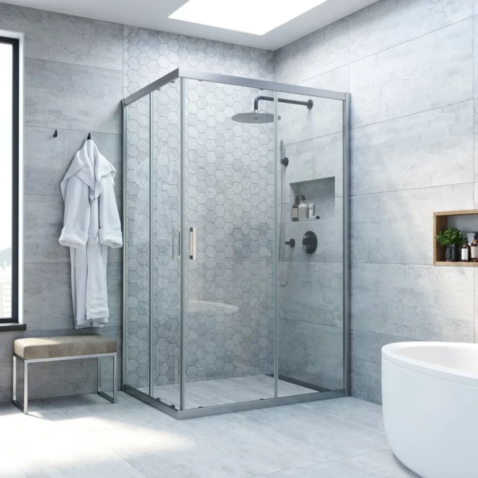 Душевой уголок Vegas Glass ZA-F Novo 90*80 07 01 профиль матовый хром, стекло прозрачное