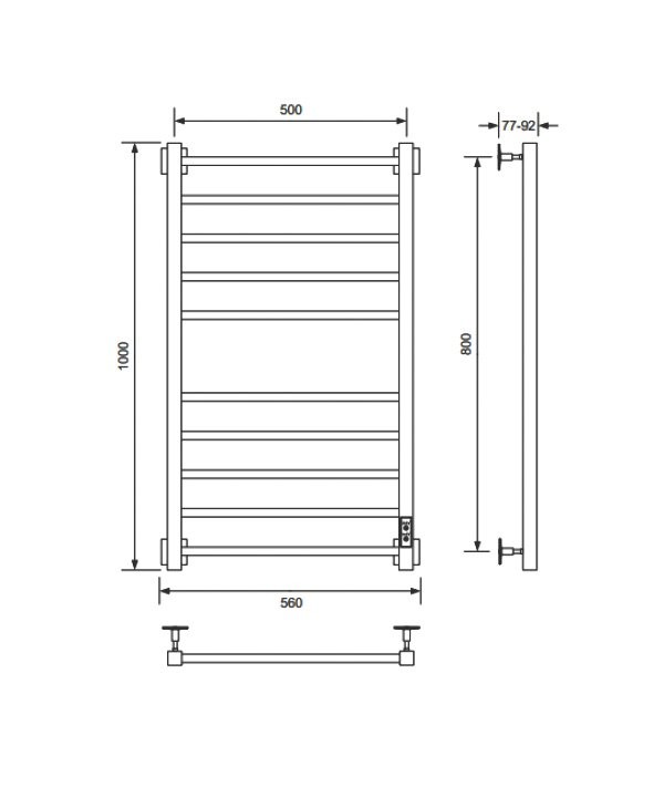 Полотенцесушитель электрический Comfysan Unico-K EC-10 100x55 см, подключение справа, слева, матовый черный, лесенка, из стали