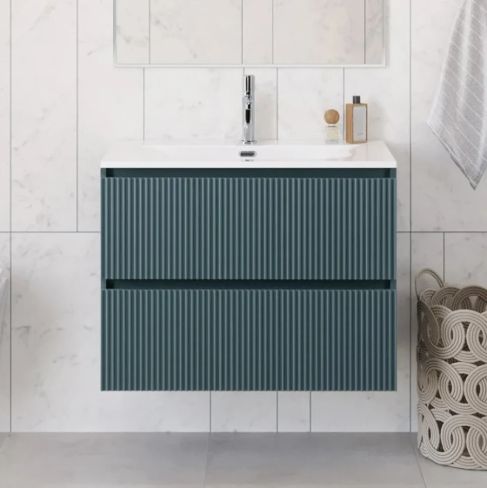 Тумба с раковиной BelBagno Uno 80 подвесная, 2 ящика, матовая голубая