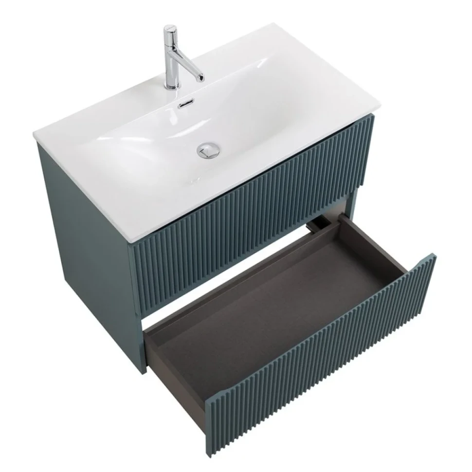 Тумба с раковиной BelBagno Uno 80 подвесная, 2 ящика, матовая голубая