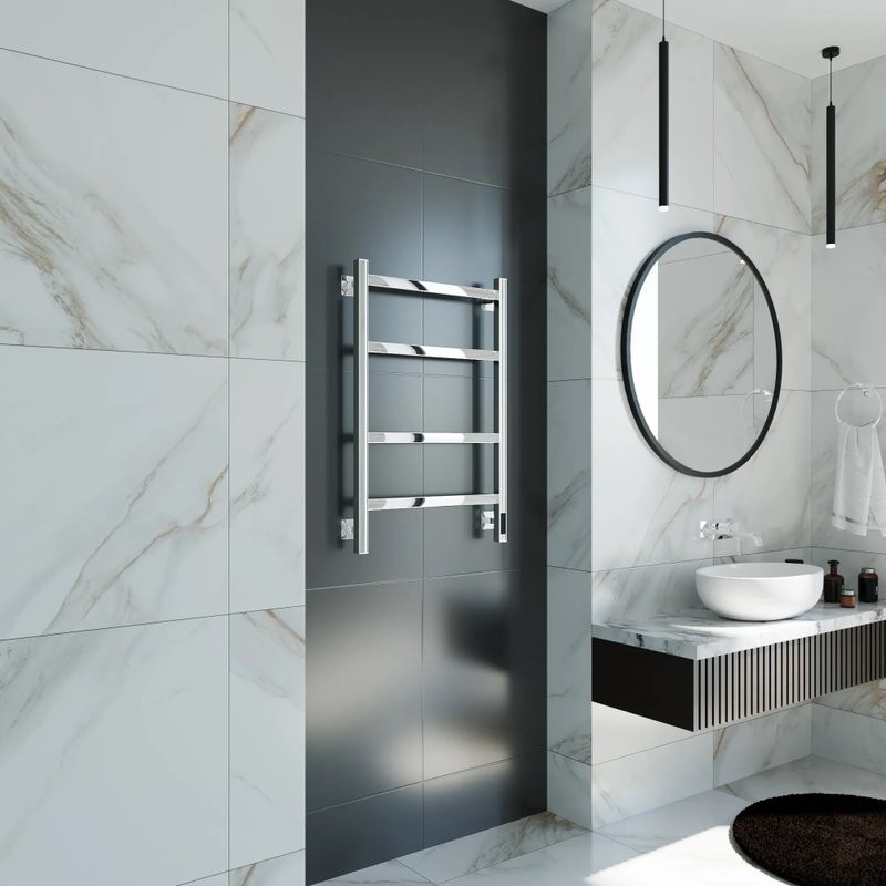 Полотенцесушитель электрический Grota Nosto 530х800 NP EL 80x55 см, подключение справа, слева, скрытое подключение справа, глянцевый хром, лесенка