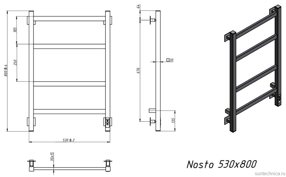 Полотенцесушитель электрический Grota Nosto 530х800 NP EL 80x55 см, подключение справа, слева, скрытое подключение справа, глянцевый хром, лесенка