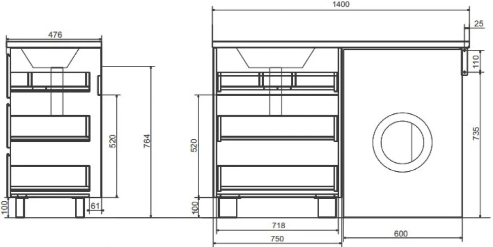 Мебель для ванной комнаты Эстет Dallas Luxe 140 L напольная, 3 ящика, зеркало DIWO Элиста
