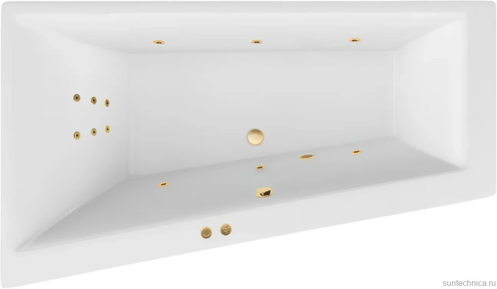 Акриловая ванна Excellent Sfera Line L 170x100 см, угловая, левая, встраиваемая, с гидромассажем, белая, асимметричная, с каркасом, со сливом-переливом, фурнитура золото