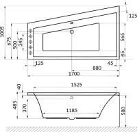 Акриловая ванна Excellent Sfera Line L 170x100 см, угловая, левая, встраиваемая, с гидромассажем, белая, асимметричная, с каркасом, со сливом-переливом, фурнитура золото