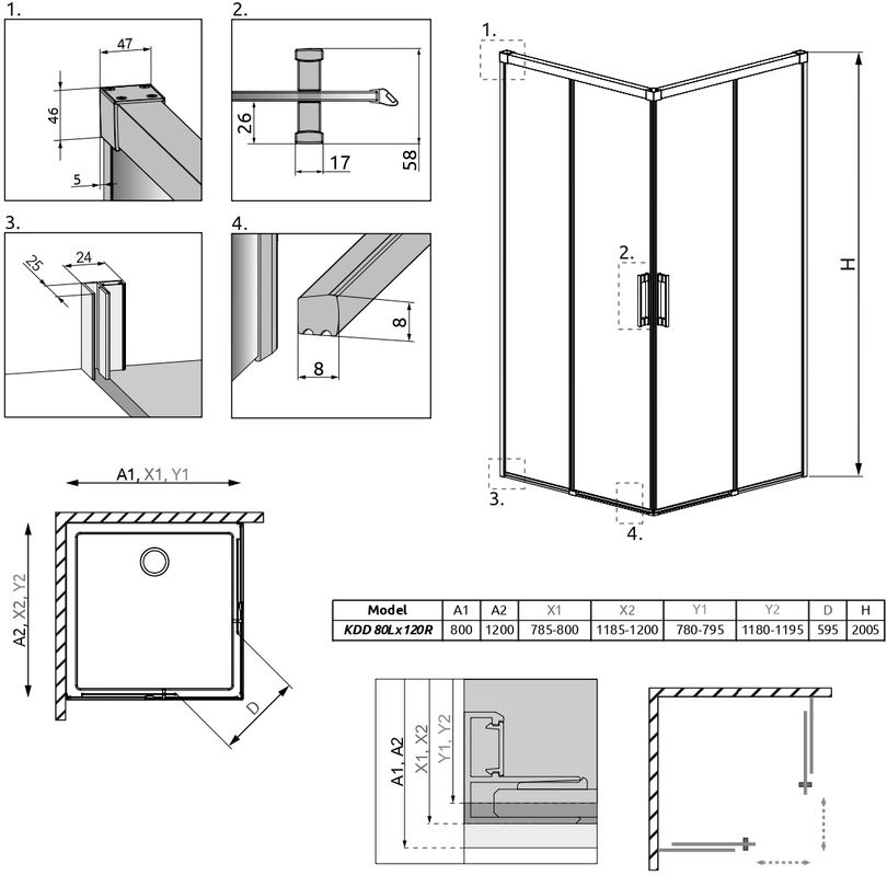 Душевой уголок Radaway Idea Black KDD 80x120