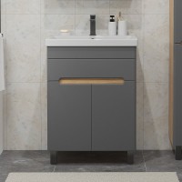 Тумба с раковиной SanStar Модена 60 напольная, графит софт, дуб вотан, раковина Fest 60