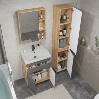 Тумба с раковиной SanStar Модена 60 напольная, графит софт, дуб вотан, раковина Fest 60