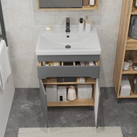 Тумба с раковиной SanStar Модена 60 напольная, графит софт, дуб вотан, раковина Fest 60