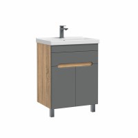 Тумба с раковиной SanStar Модена 60 напольная, графит софт, дуб вотан, раковина Fest 60