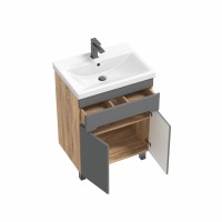 Тумба с раковиной SanStar Модена 60 напольная, графит софт, дуб вотан, раковина Fest 60
