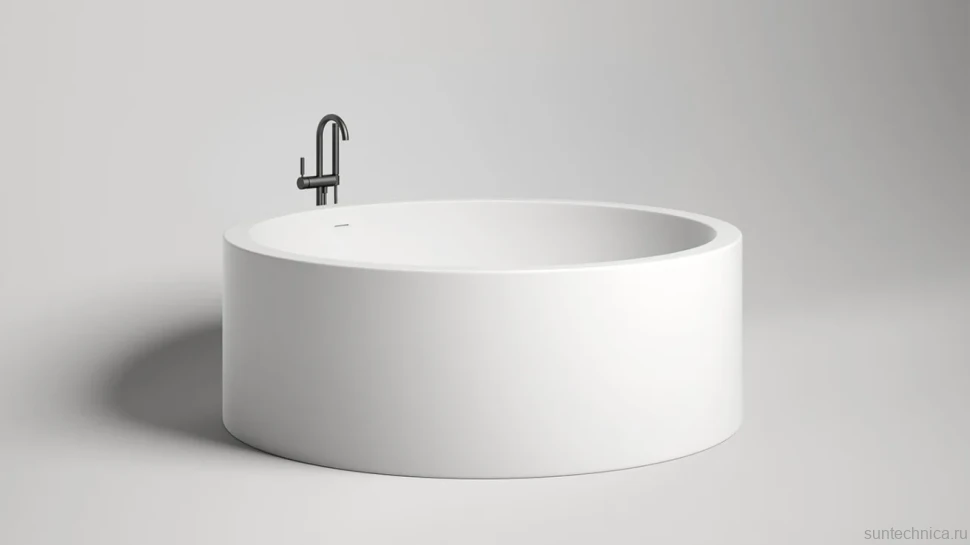 Ванна из искусственного камня Salini Isola S-Sense 200x200 см, отдельностоящая, белая, круглая, с донным клапаном