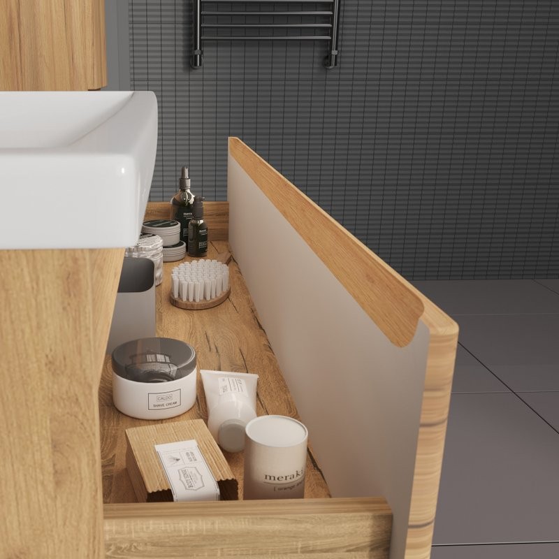 Мебель для ванной комнаты SanStar Riana 100 подвесная, дуб крафт золотой, раковина Фостер 100