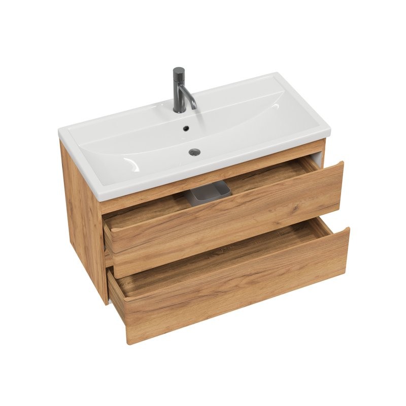 Мебель для ванной комнаты SanStar Riana 100 подвесная, дуб крафт золотой, раковина Фостер 100