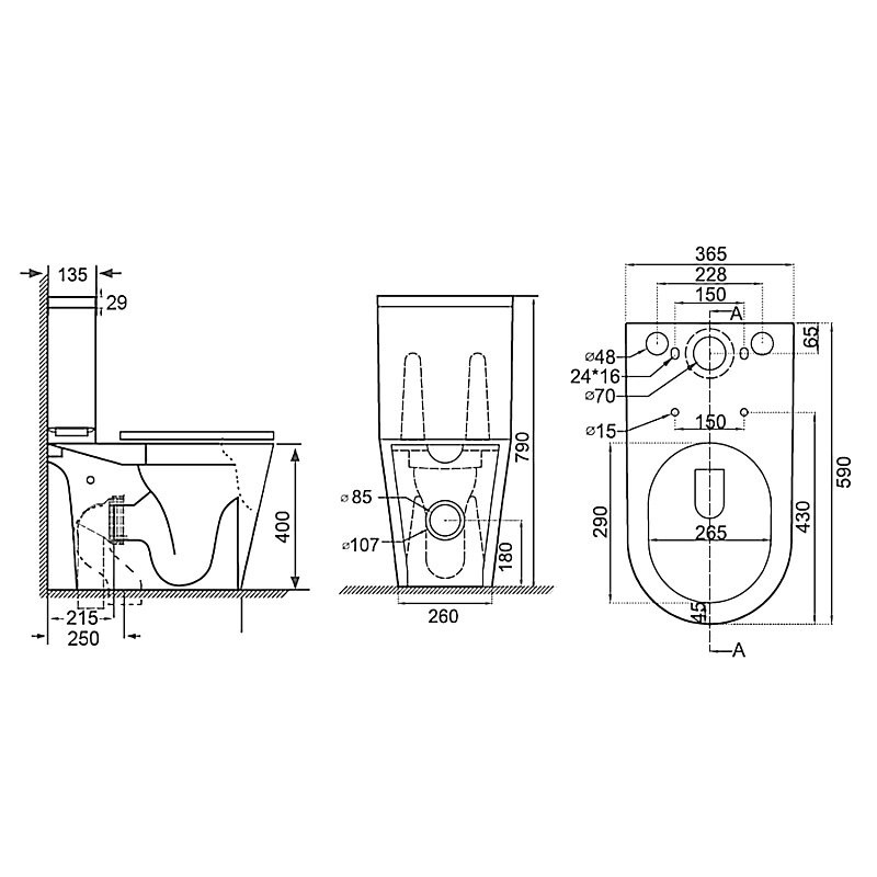Унитаз-компакт напольный AZARIO Flin AZ-1363C глянцевый белый