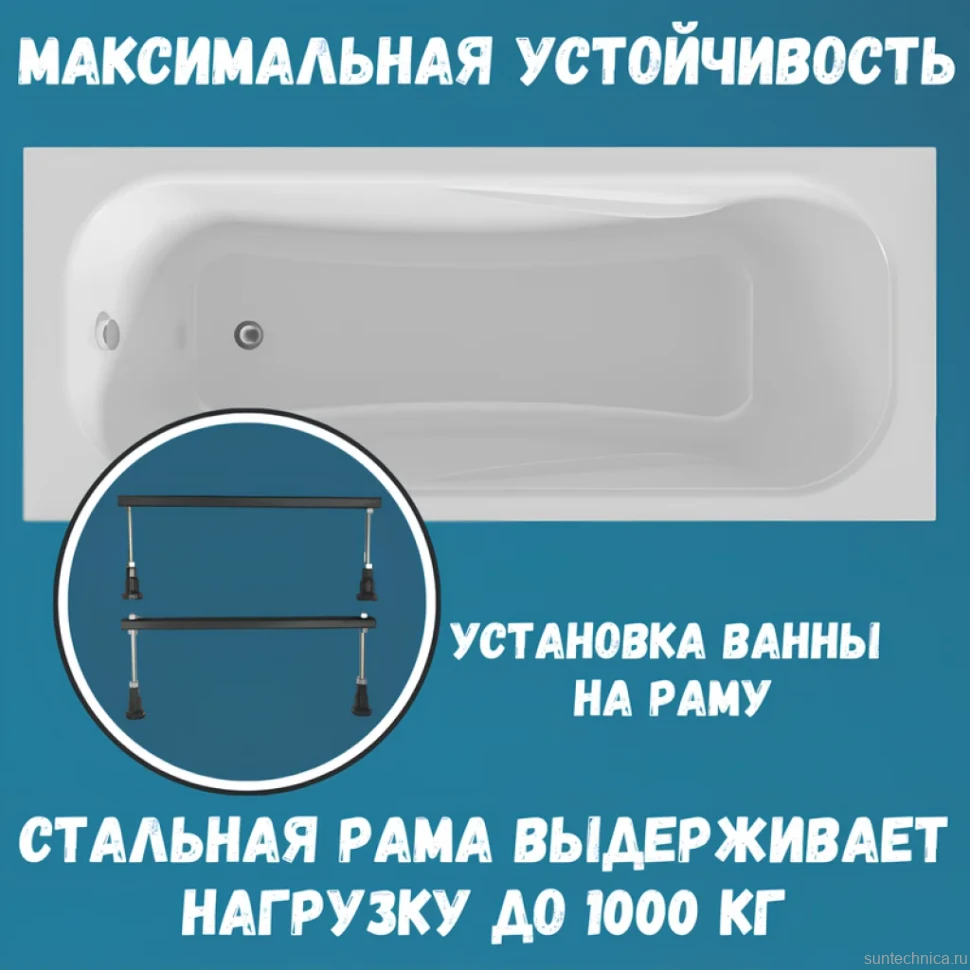 Акриловая ванна 1MarKa Classic А Стандарт 1 120x70 см, встраиваемая, белая, на ножках, со сливом-переливом