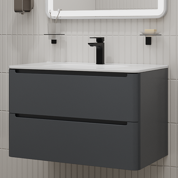 Тумба с раковиной IDDIS Edifice 80 подвесная, темно-серая, раковина 0108000i28