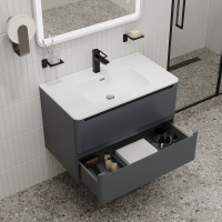 Тумба с раковиной IDDIS Edifice 80 подвесная, темно-серая, раковина 0108000i28