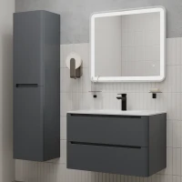 Тумба с раковиной IDDIS Edifice 80 подвесная, темно-серая, раковина 0108000i28