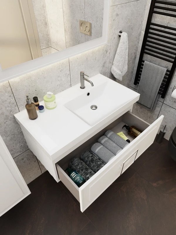 Мебель для ванной комнаты La Fenice Cubo 90 R белая, ручка хром