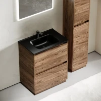 Тумба с раковиной Sancos Libra Floor 70 дуб чарльстон, черная раковина CN7007MB