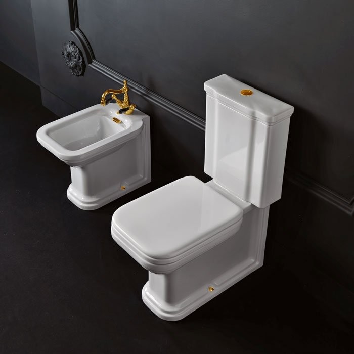 Унитаз-компакт напольный Kerasan Waldorf бачок 418101, белый, с микролифтом, петли золото