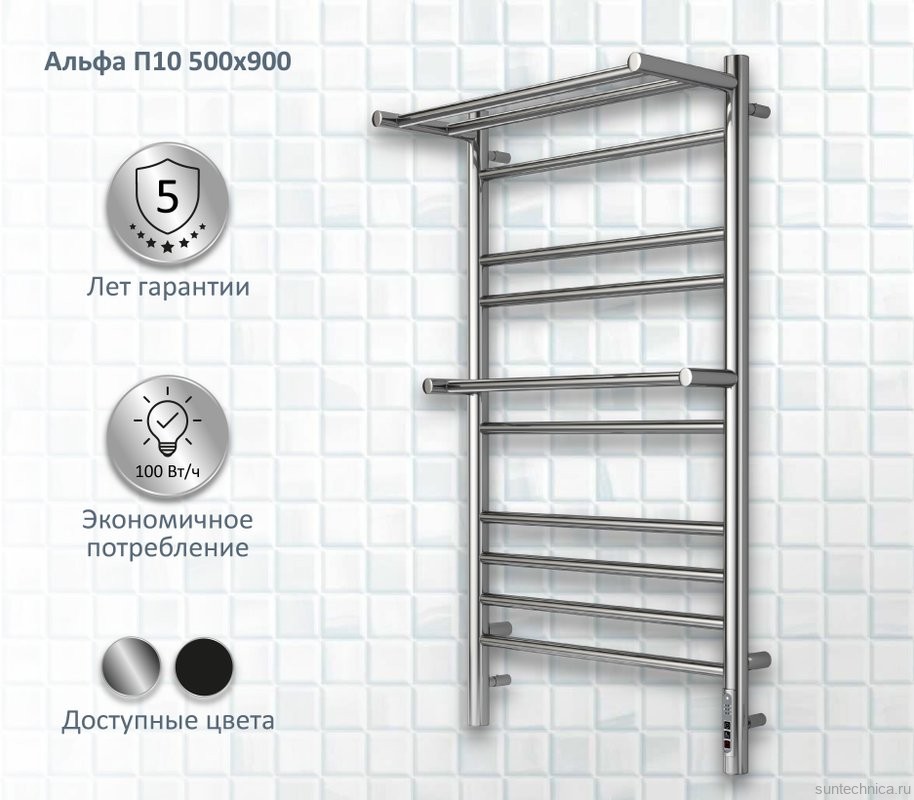 Полотенцесушитель электрический AQUATEK Альфа П10 50x90 хром