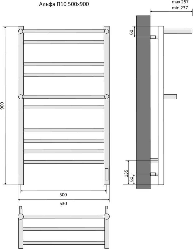 Полотенцесушитель электрический AQUATEK Альфа П10 50x90 хром