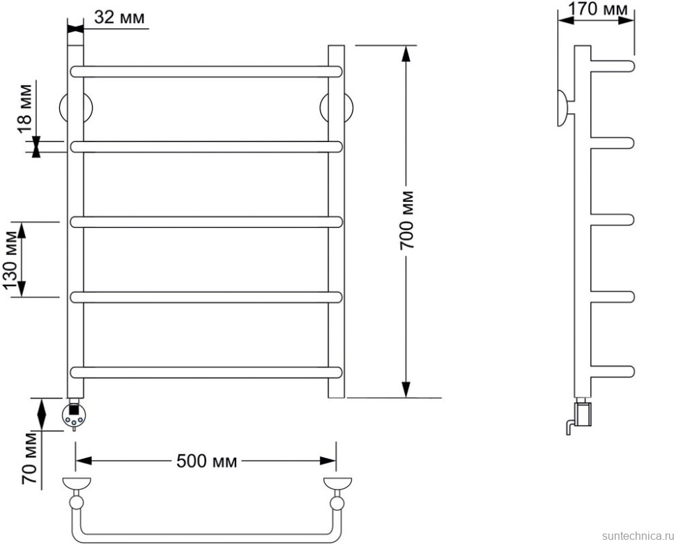 Полотенцесушитель электрический Secado Мерида 1 75x55 см, подключение справа, бронза, лесенка, латунь