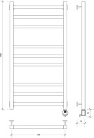 Полотенцесушитель электрический Secado Корато 3 105x55 см, подключение справа, матовый черный, лесенка