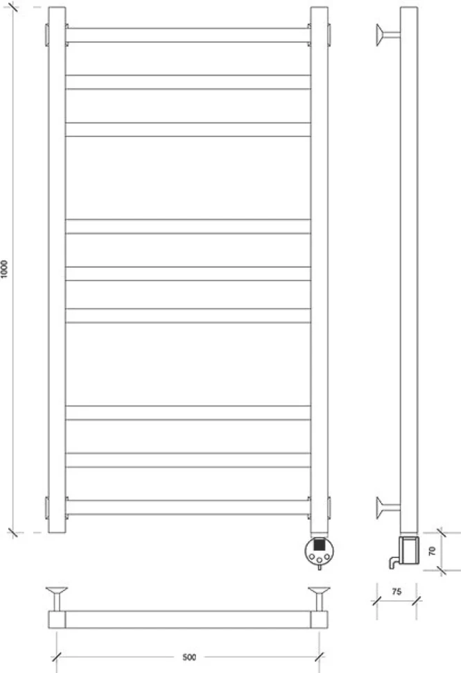 Полотенцесушитель электрический Secado Корато 3 105x55 см, подключение справа, матовый черный, лесенка