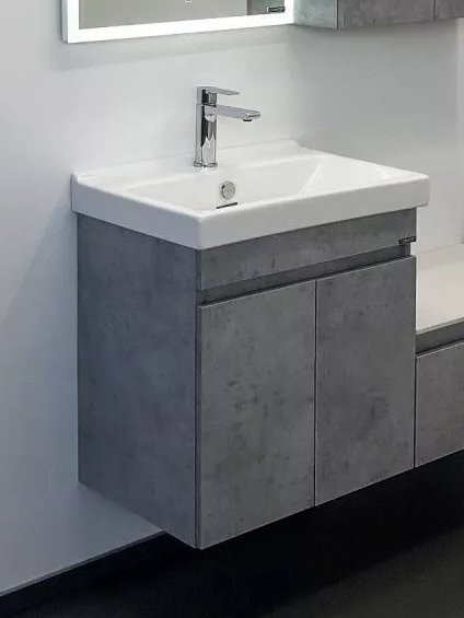 Тумба с раковиной Comforty Осло 60 подвесная, светлый бетон, с раковиной Fest 60 F01