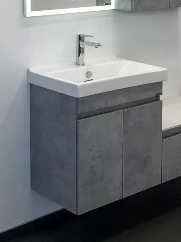 Тумба с раковиной Comforty Осло 60 подвесная, светлый бетон, с раковиной Fest 60 F01