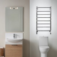 Полотенцесушитель электрический Comfysan Puro EC-8 80x55 см, скрытое подключение справа, слева, хром, лесенка, из стали, с полкой