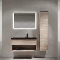 Мебель для ванной комнаты Sancos Marmi 1.0 100 R черная раковина, дуб галифакс натуральный