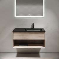 Мебель для ванной комнаты Sancos Marmi 1.0 100 R черная раковина, дуб галифакс натуральный