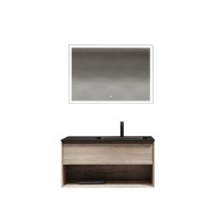 Мебель для ванной комнаты Sancos Marmi 1.0 100 R черная раковина, дуб галифакс натуральный