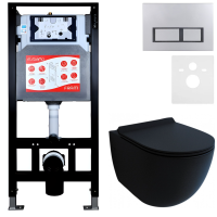 Комплект Унитаз подвесной Esbano Garcia ESUPGARCBM матовый черный + Инсталляция Fram + Кнопка ESINPRK12MC