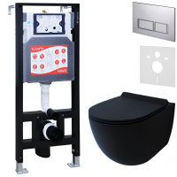 Комплект Унитаз подвесной Esbano Garcia ESUPGARCBM матовый черный + Инсталляция Fram + Кнопка ESINPRK12MC